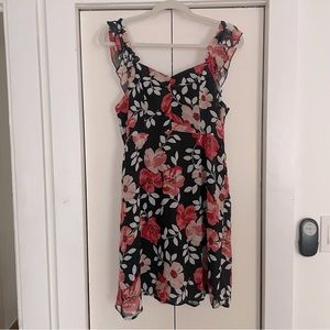 Forever 21 Black Floral Sweetheart Mini Dress Size Large